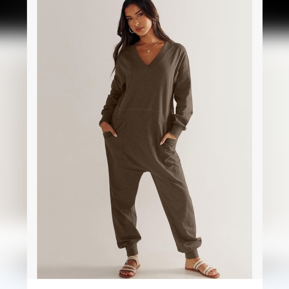 Anrabess Jumpsuit XS Brown Minimalist Classiccore Normcore Basic Y2K Loose Fit